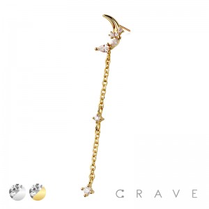 316L SURGICAL STEEL THREADLESS PUSH IN MOON STAR BEZEL CHAIN CZ TOP PART